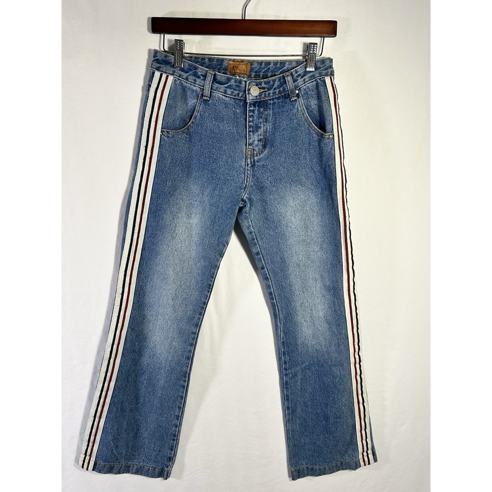 Pol Denim Jeans Light Wash Straight Leg Sz Small Side, Stripe Red White Blue NWT
